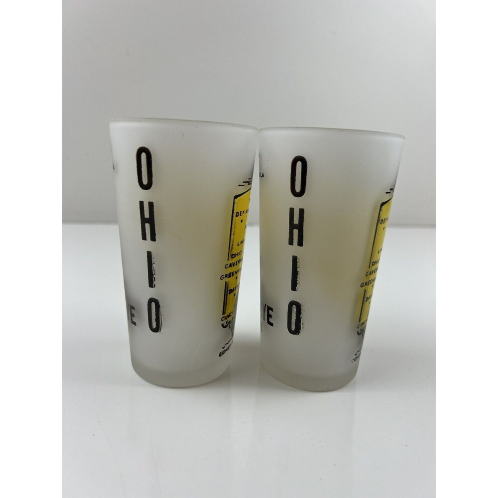 Vintage Set Of 2 Ohio Frosted Souvenir Glass Tumbler 4.75" Hazel Atlas Kitschy - Picture 7 of 12